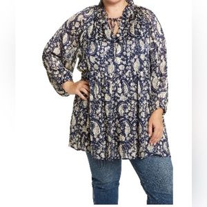 NWT Melloday Paisley Floral Tunic Top Ruffles 1X Plus